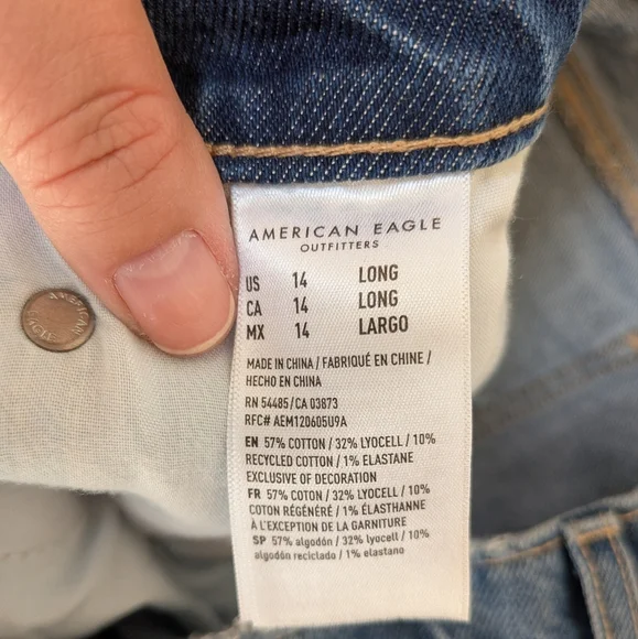 American Eagle Super High Rise Straight Rigid Jeans Size 14 Long - Picture 7 of 10
